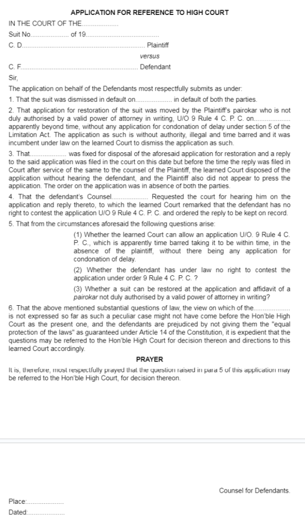Application for Reference to High Court